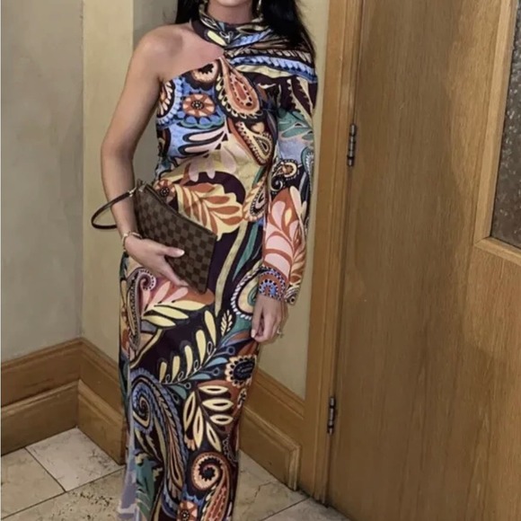 ZARA ONE SHOULDER PRINTED ASYMMETRIC DRESS MULTICOLORED - Picture 8 of 13